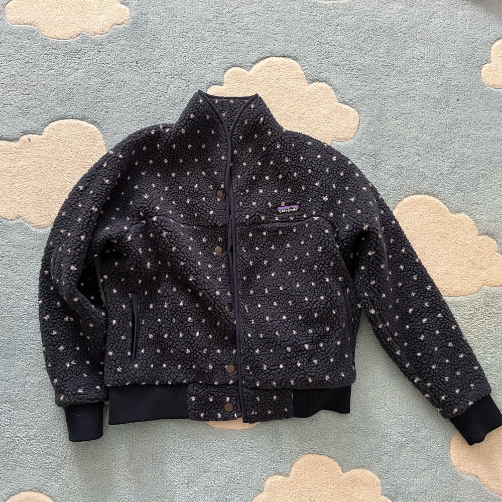 Patagonia retro x snap front navy polka dot fleece medium